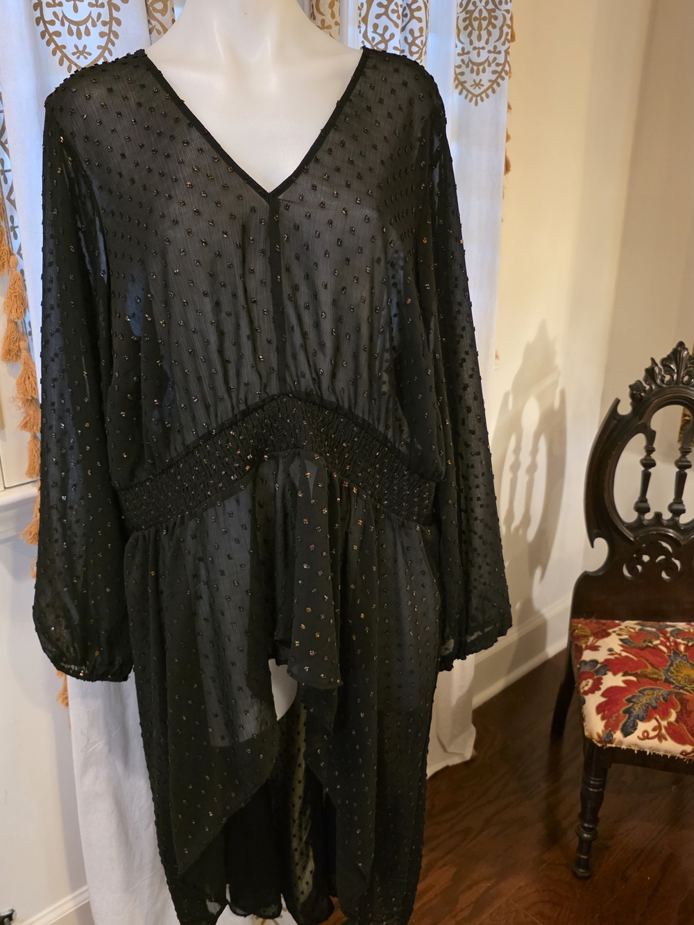Goth/ Witchy Vibes torrid Black Sheer Beaded V-Neck Tunic